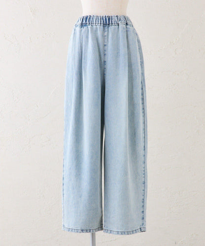 天絲混紡牛仔雙褶休閒褲