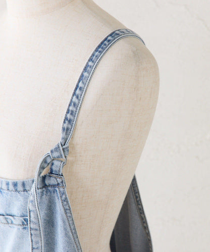 天絲混紡牛仔揹帶褲