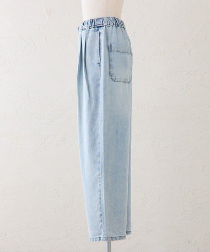 天絲混紡牛仔雙褶休閒褲