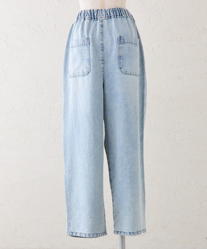 天絲混紡牛仔雙褶休閒褲