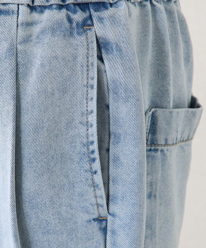 天絲混紡牛仔雙褶休閒褲