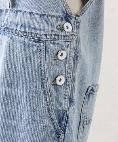 天絲混紡牛仔揹帶褲