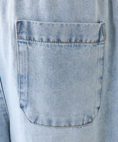 天絲混紡牛仔雙褶休閒褲