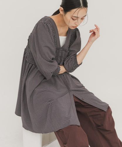 2WAY抽褶格紋迷你連衣裙