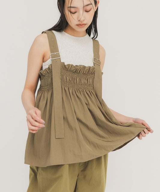 荷葉邊抽褶設計 背心上衣