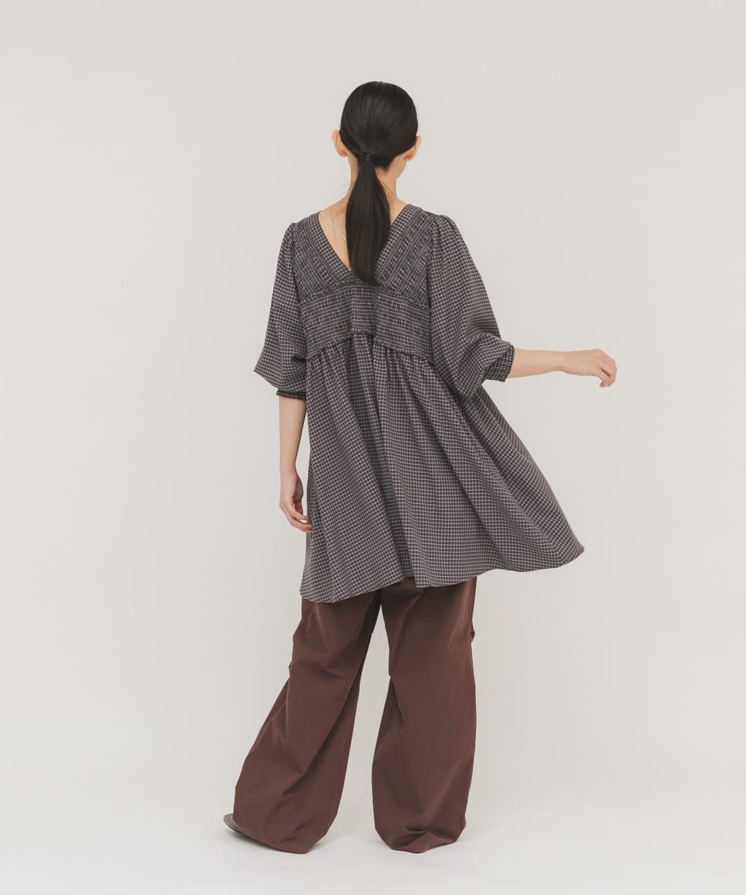 2WAY抽褶格紋迷你連衣裙