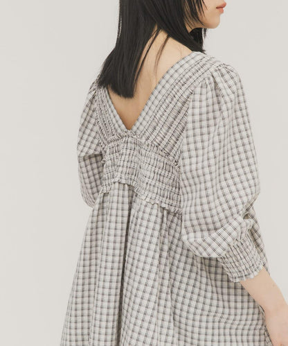 2WAY抽褶格紋迷你連衣裙