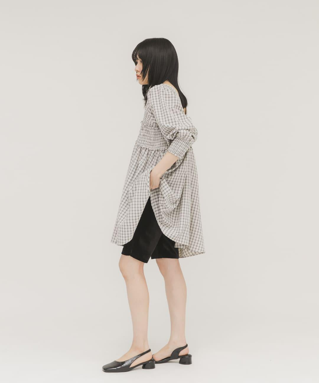 2WAY抽褶格紋迷你連衣裙