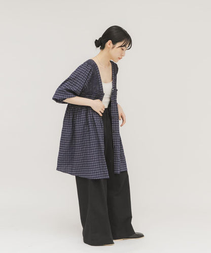 2WAY抽褶格紋迷你連衣裙