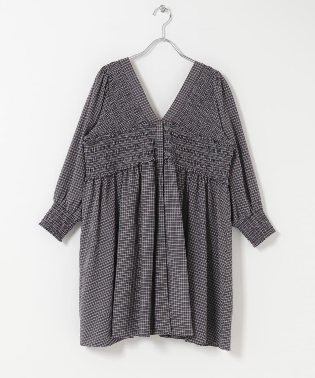 2WAY抽褶格紋迷你連衣裙