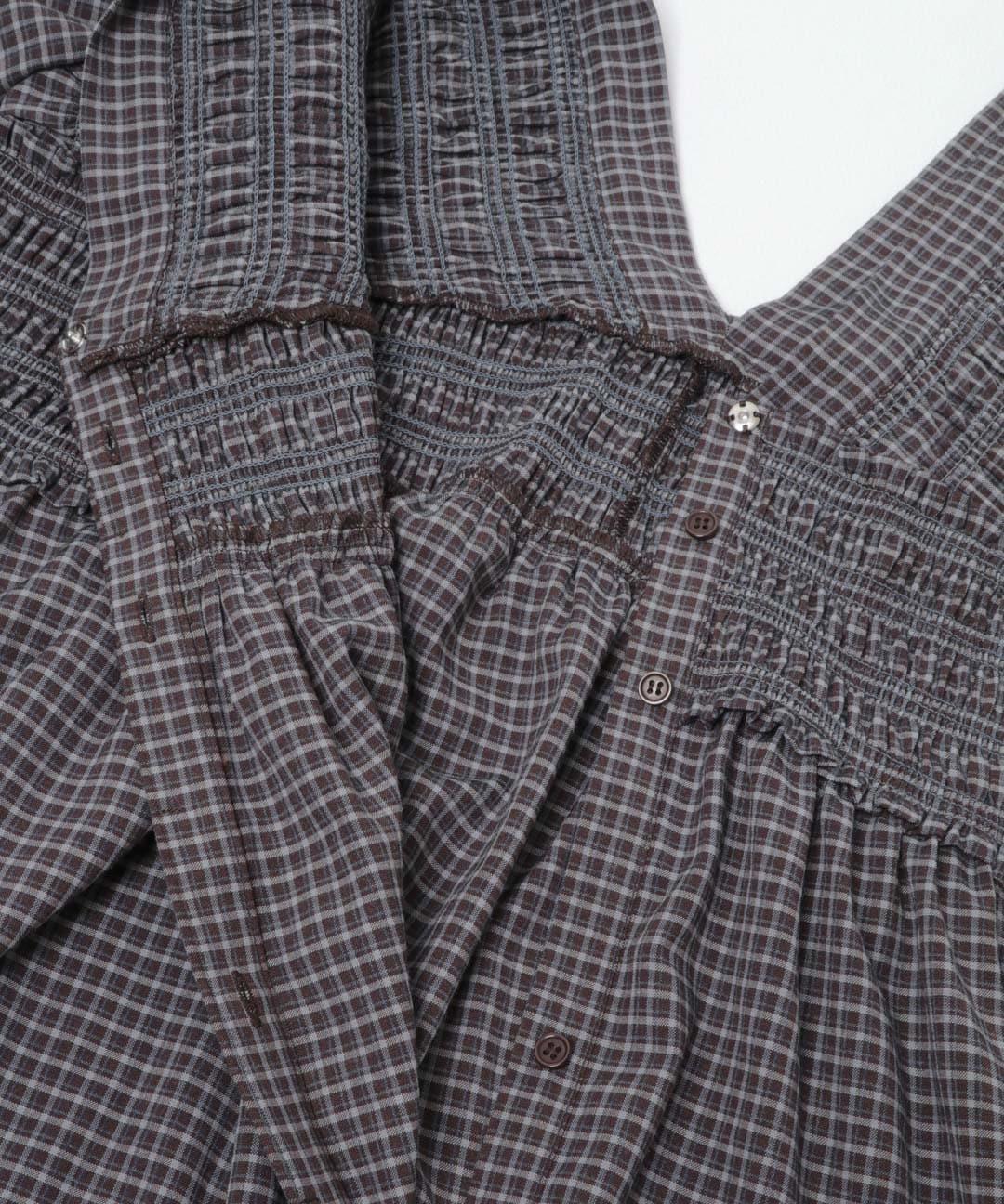 2WAY抽褶格紋迷你連衣裙