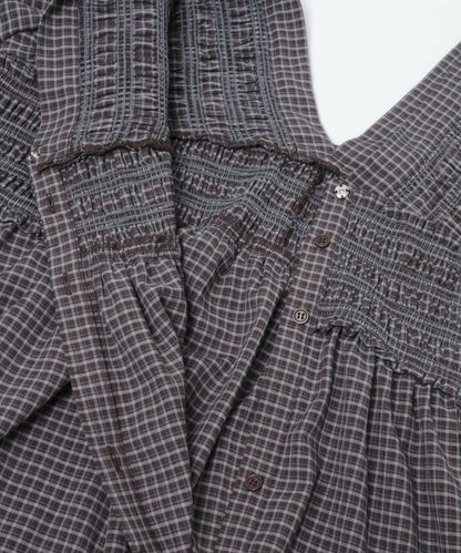 2WAY抽褶格紋迷你連衣裙