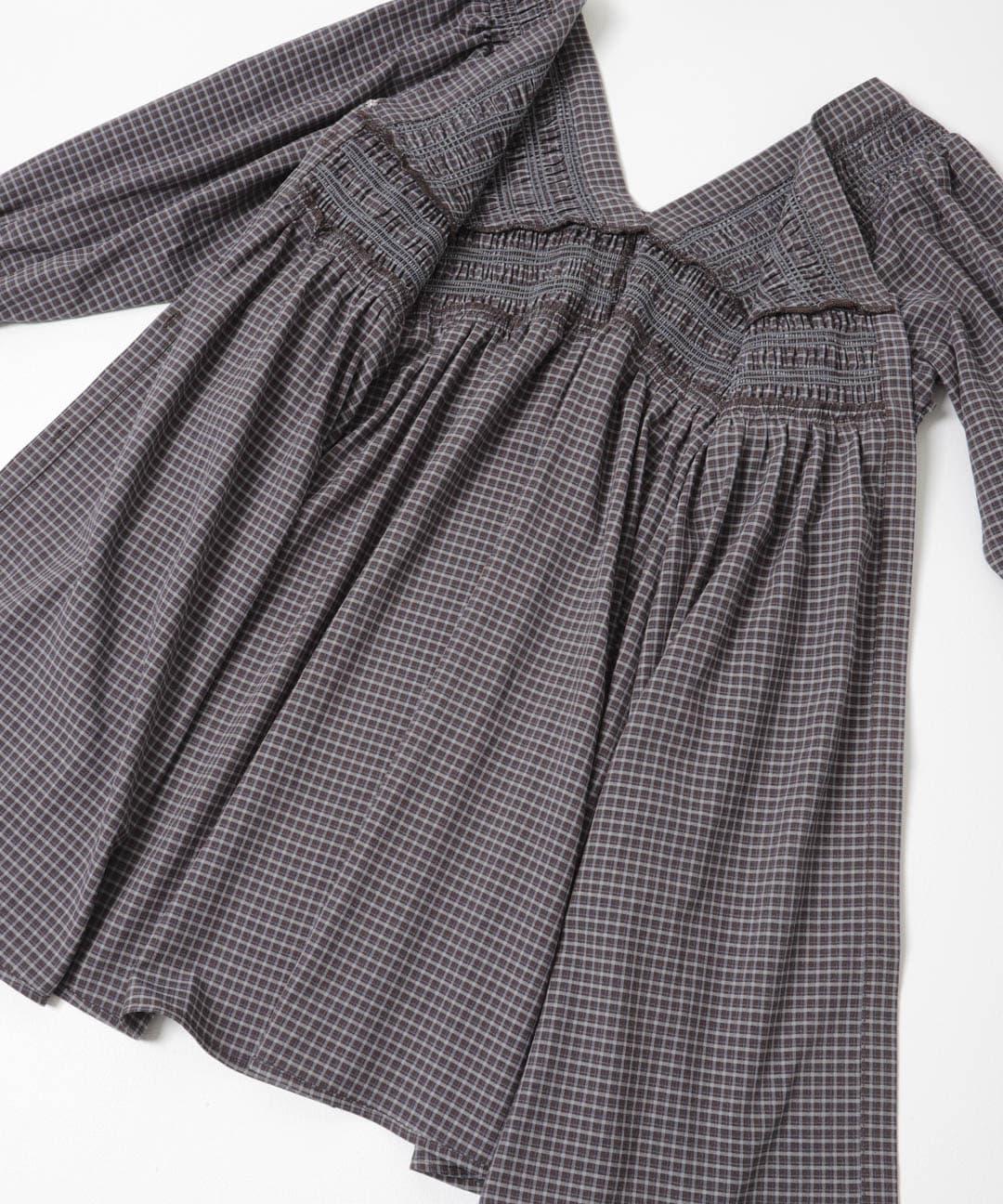 2WAY抽褶格紋迷你連衣裙