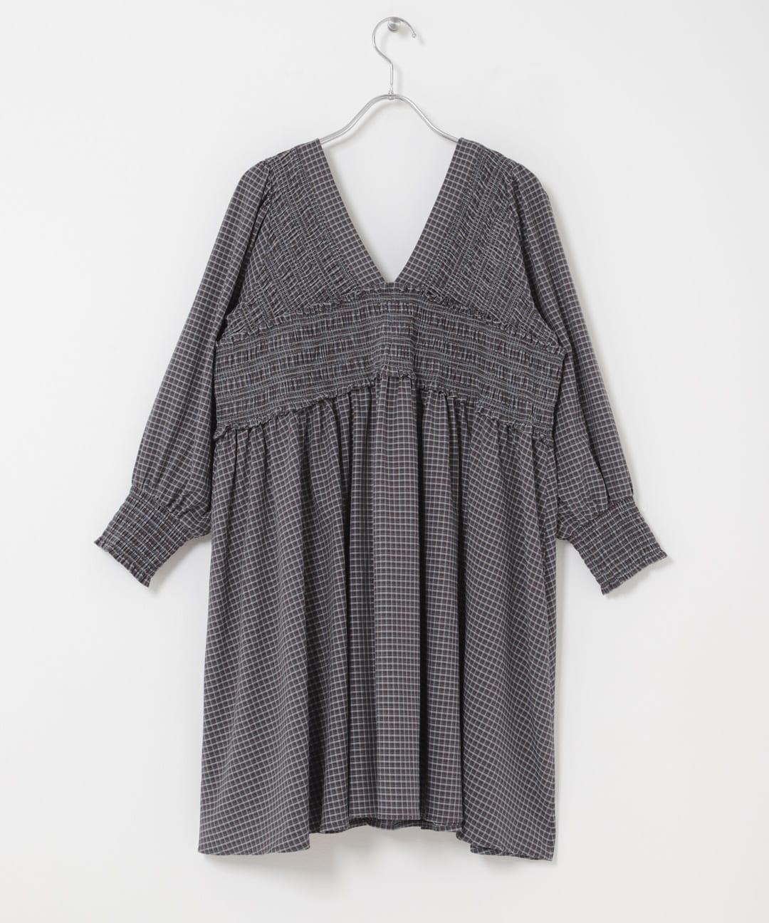 2WAY抽褶格紋迷你連衣裙