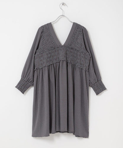 2WAY抽褶格紋迷你連衣裙