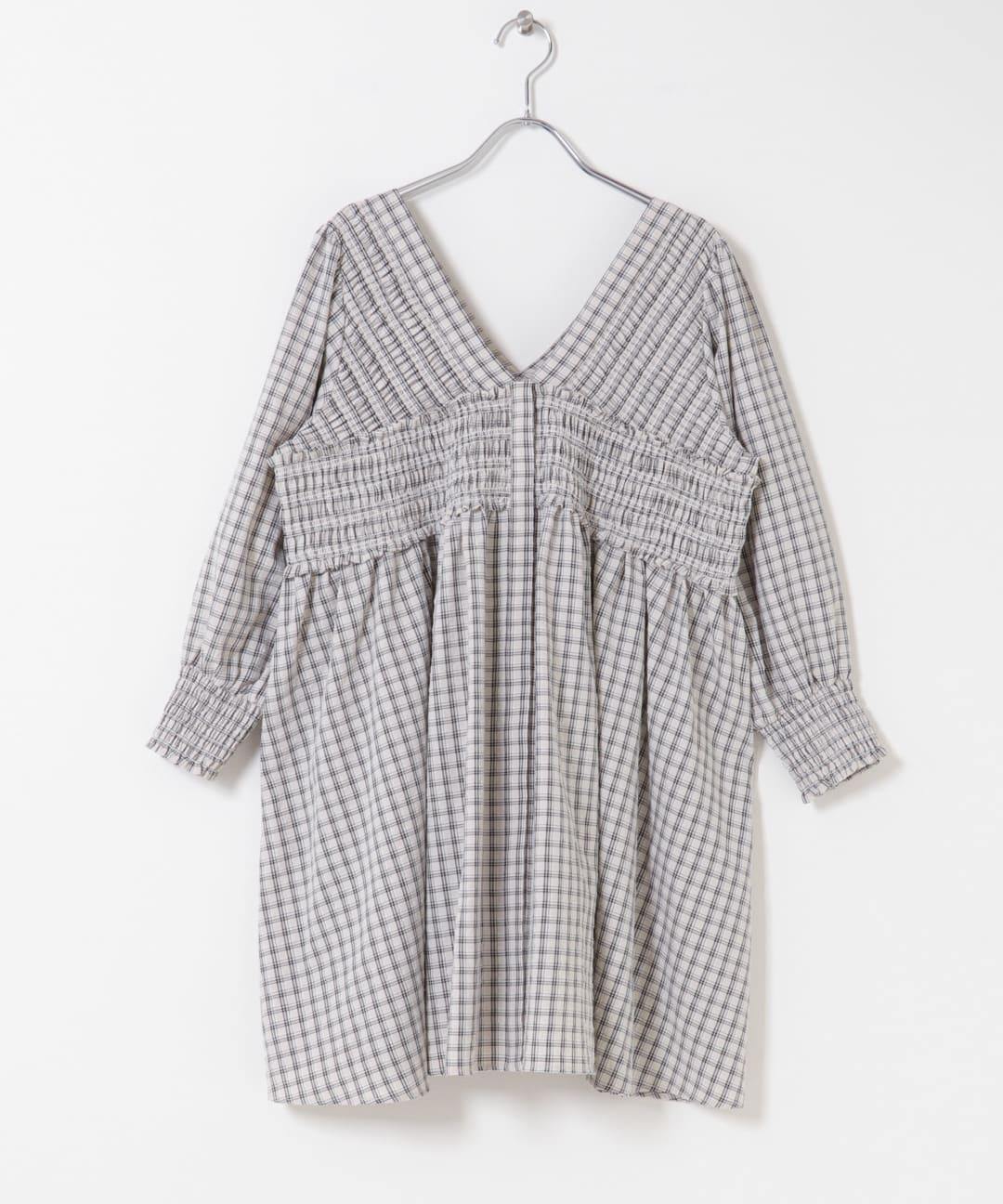 2WAY抽褶格紋迷你連衣裙