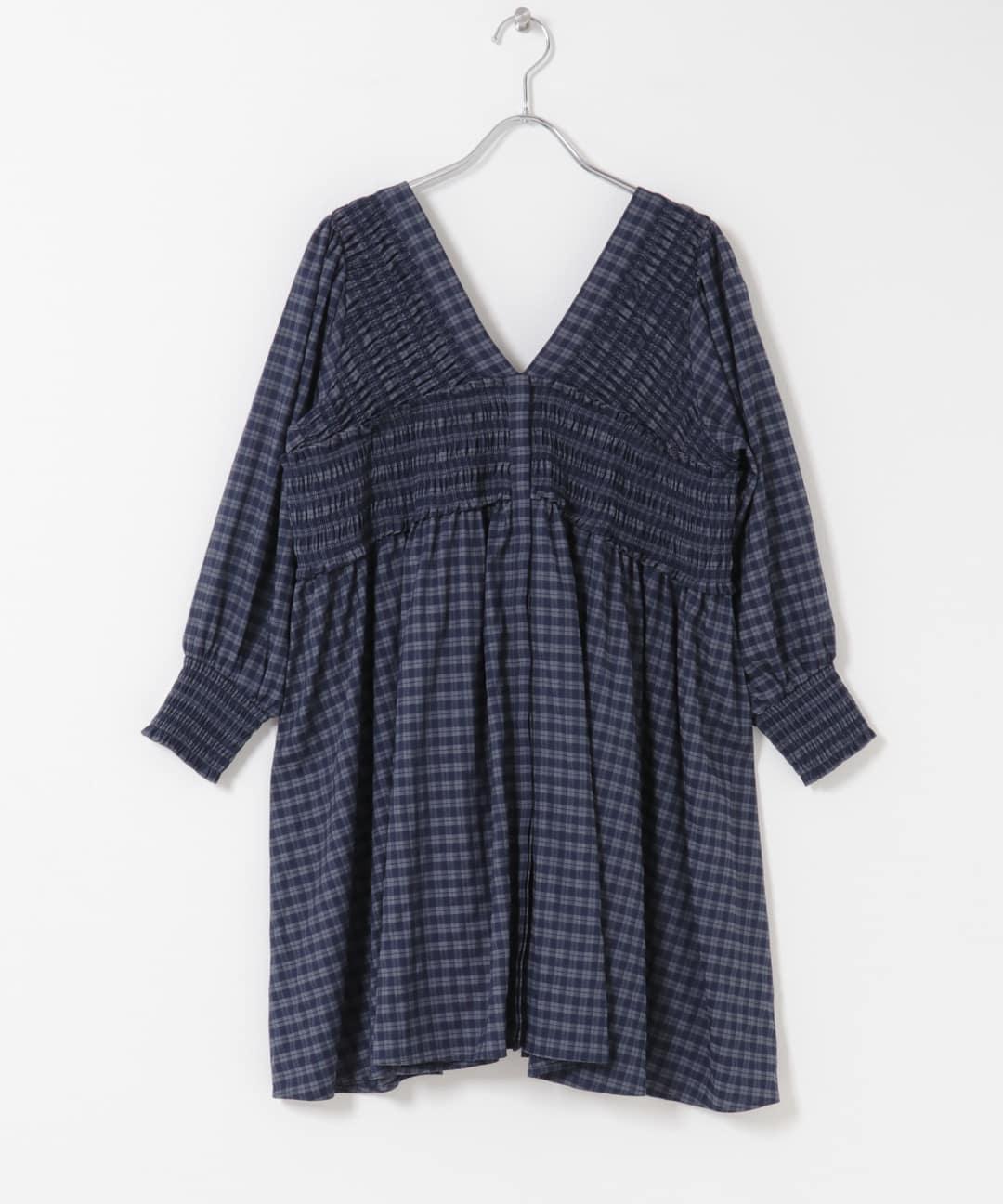 2WAY抽褶格紋迷你連衣裙