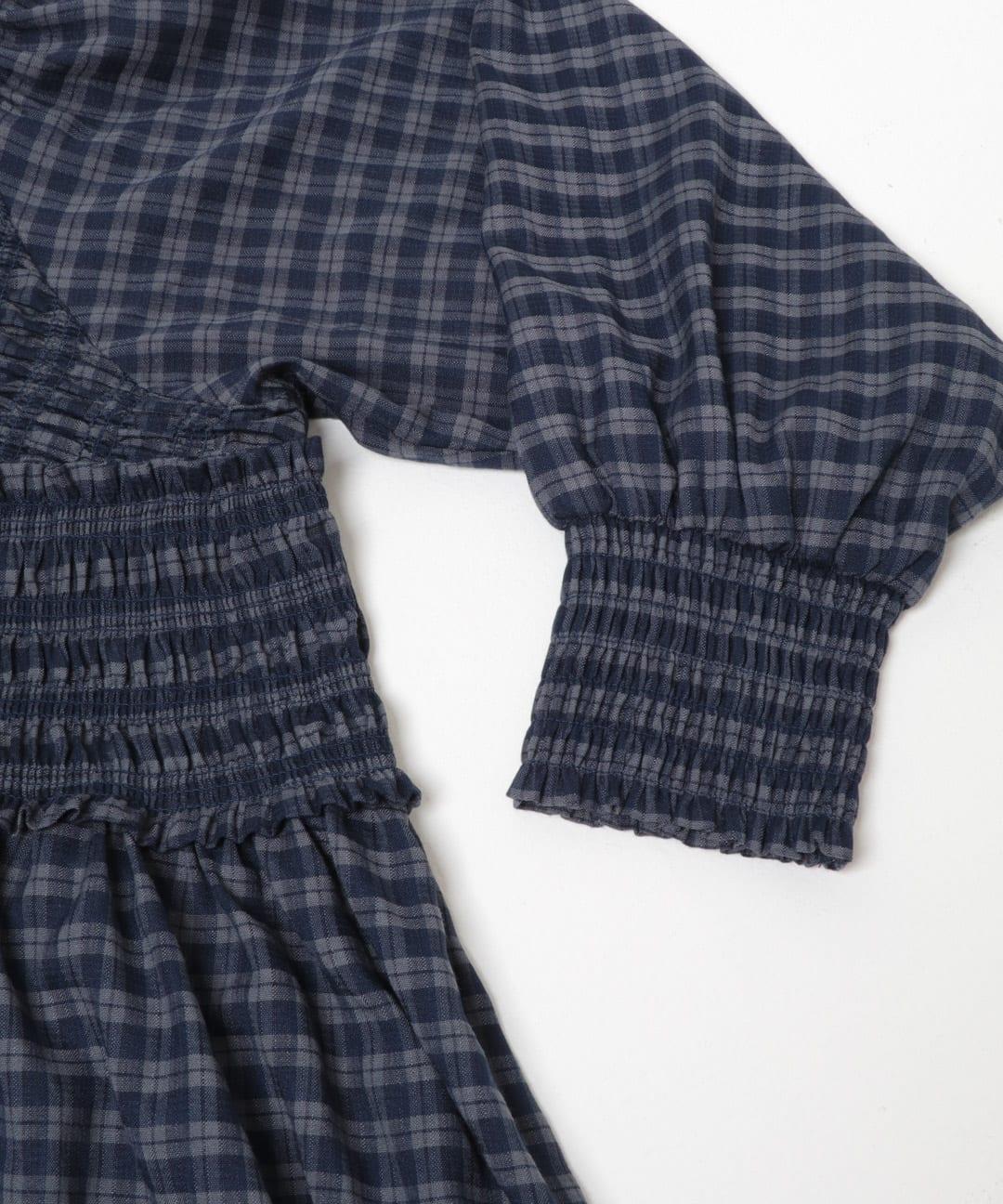 2WAY抽褶格紋迷你連衣裙