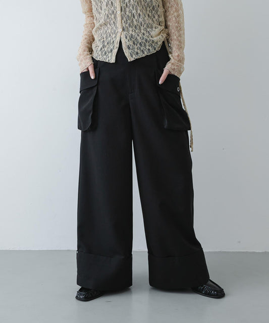 卷邊口袋闊腿褲