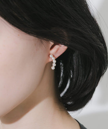 弧線造型 珍珠 耳釘