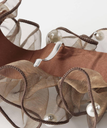 透紗荷葉邊珍珠髮飾扣