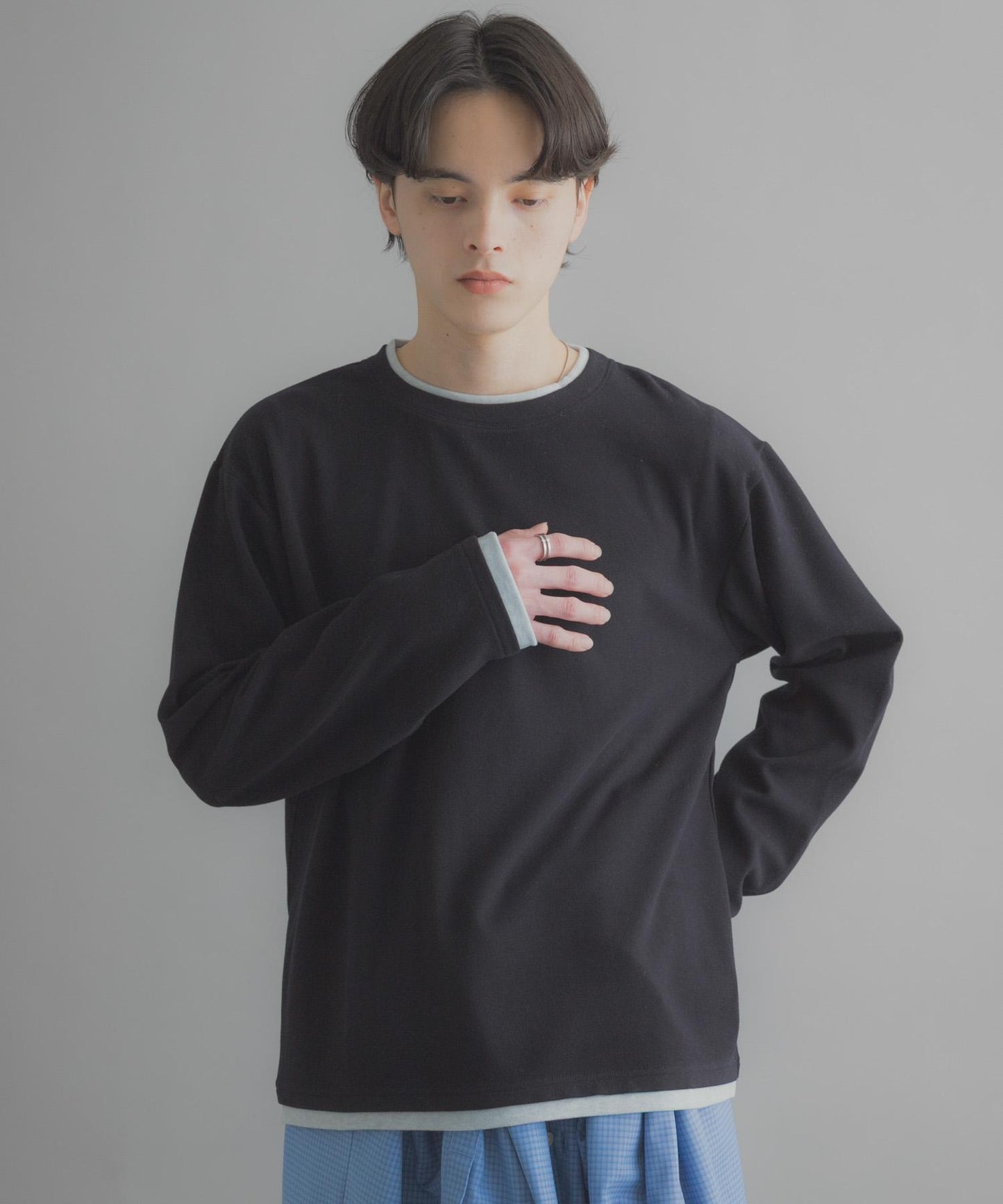 假兩件設計 長袖T恤