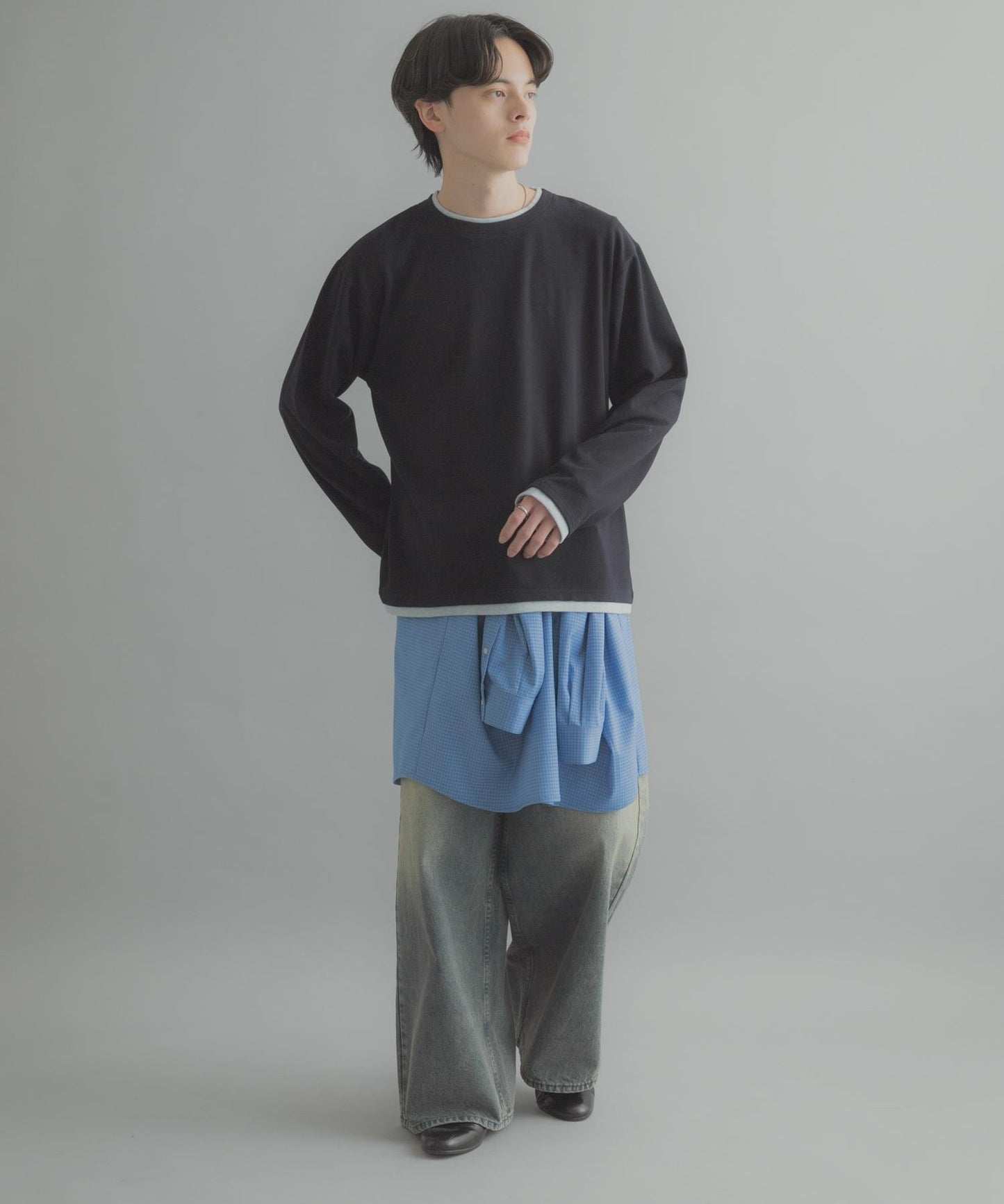 假兩件設計 長袖T恤