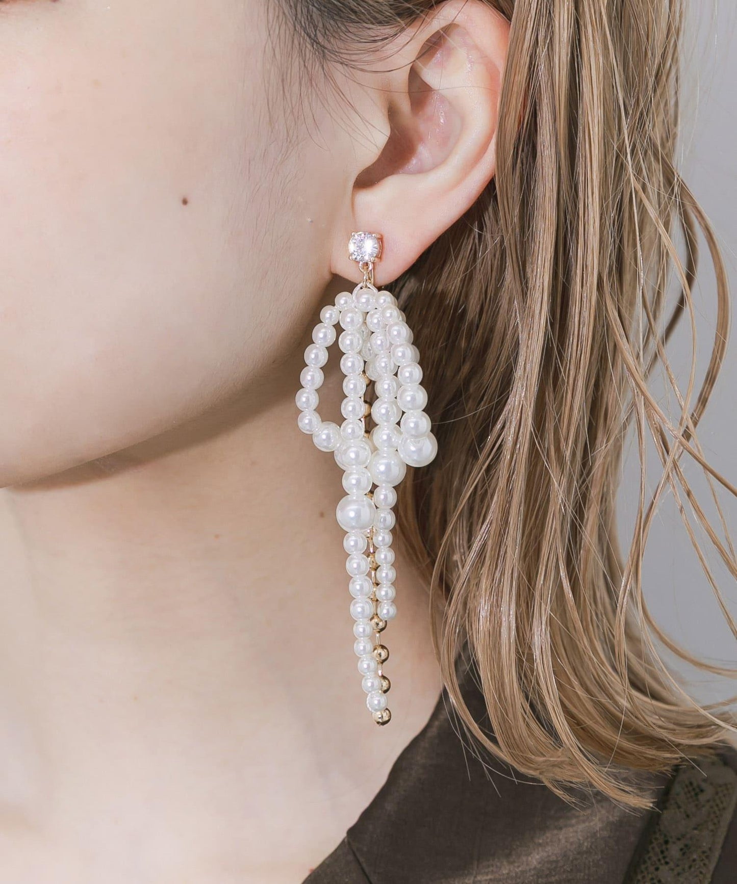 大蝴蝶結珍珠耳夾