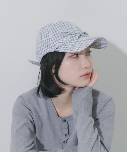 前蝴蝶結格紋棒球帽