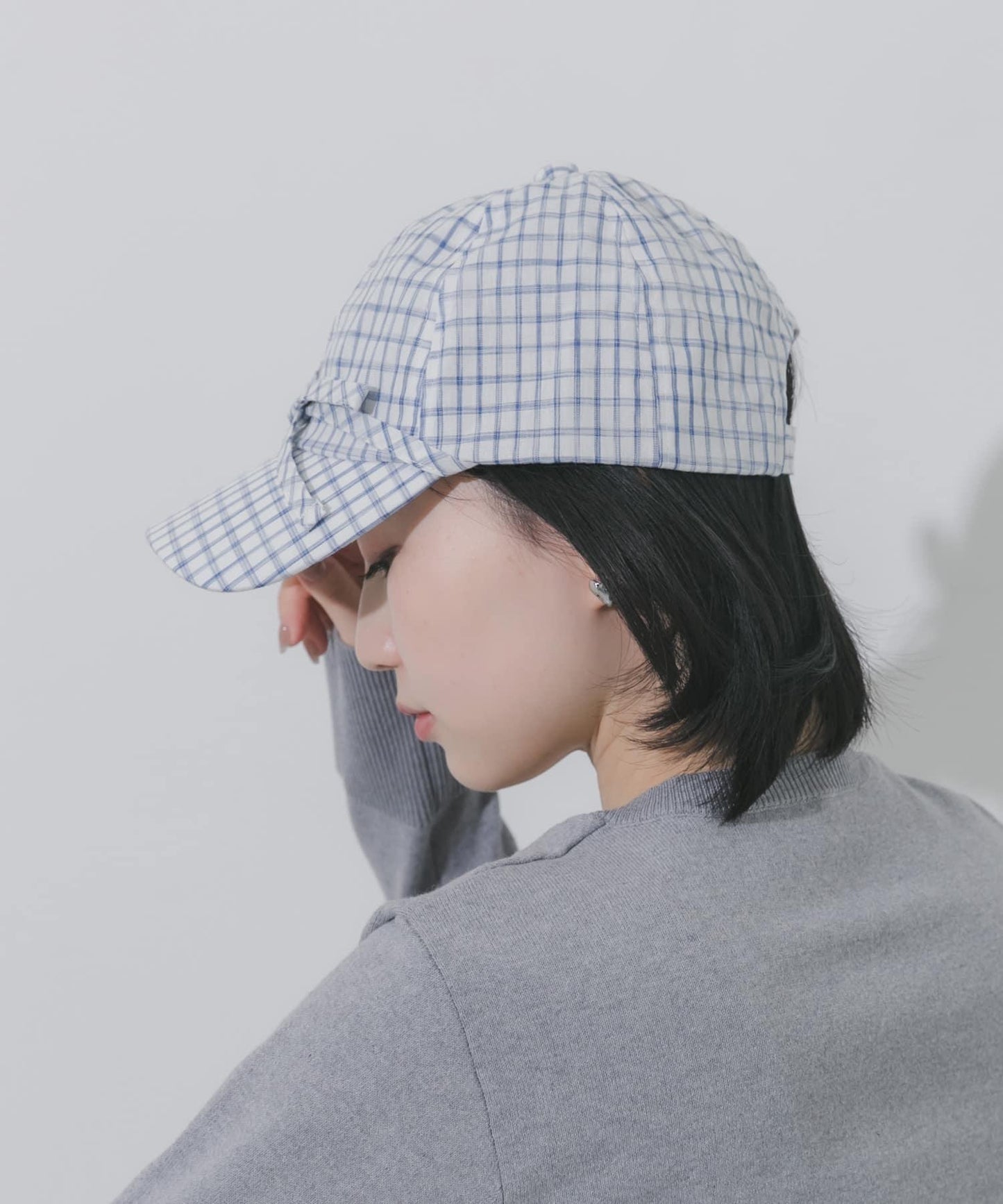 前蝴蝶結格紋棒球帽