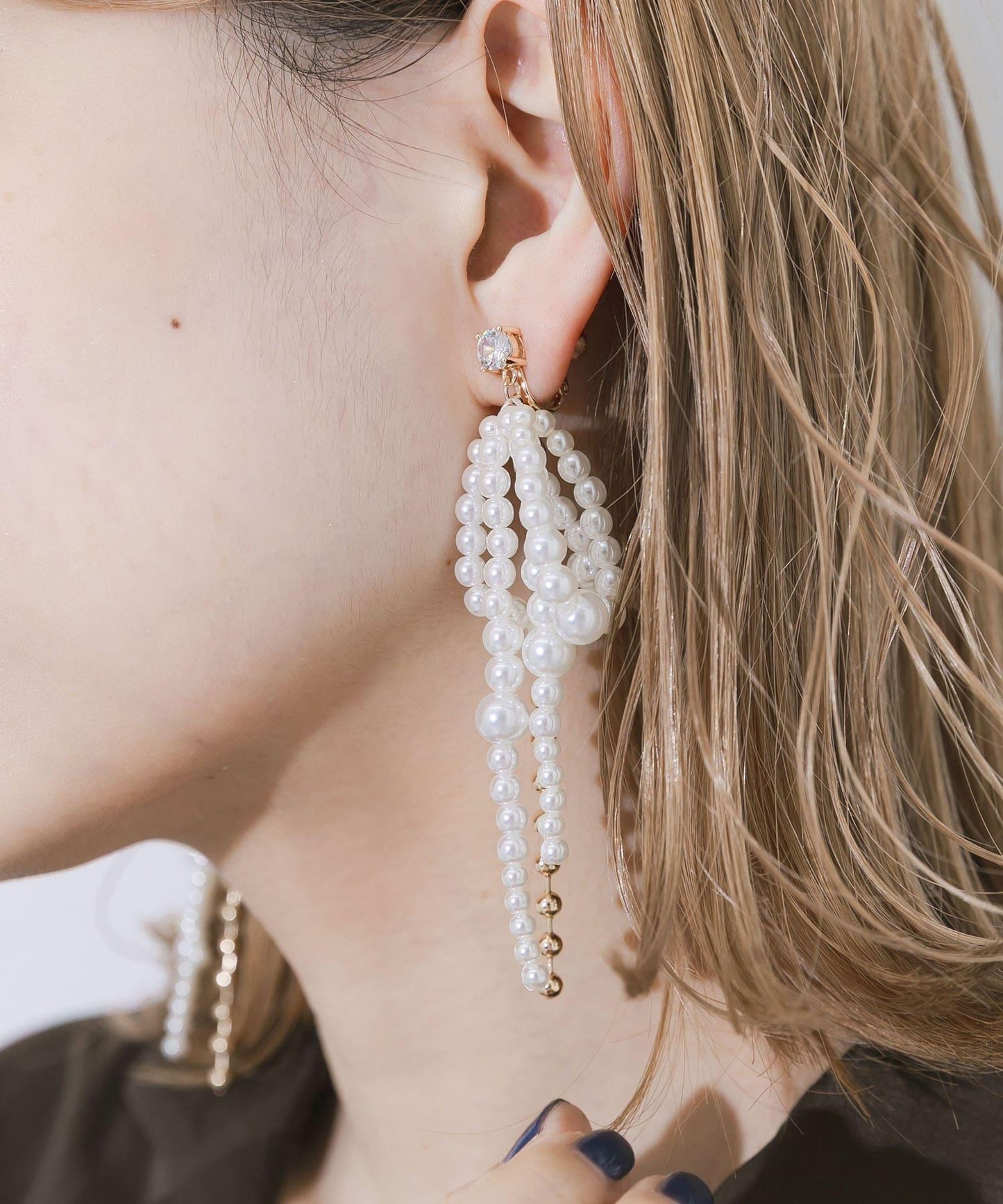 大蝴蝶結珍珠耳夾