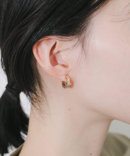 金屬寶石裝飾一按式圓環耳夾