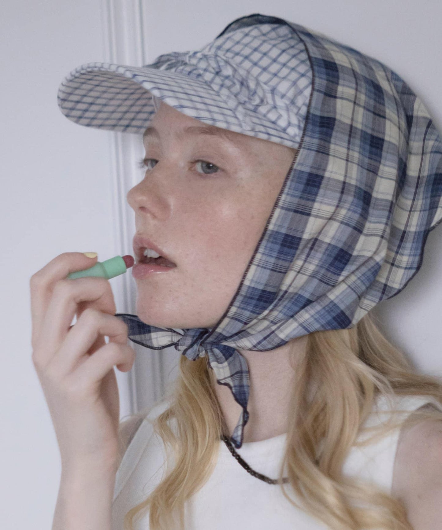 前蝴蝶結格紋棒球帽