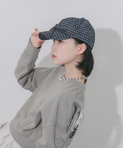 前蝴蝶結格紋棒球帽