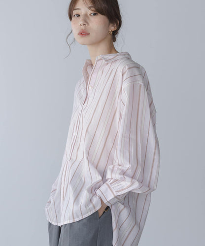 輕盈棉質條紋拼色襯衫