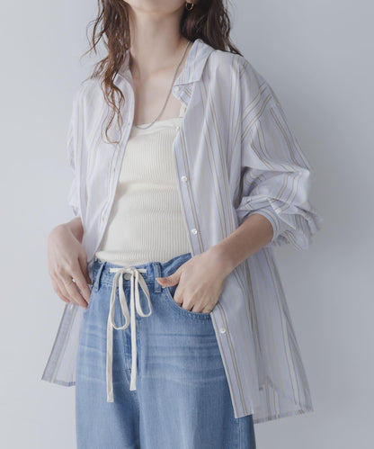 輕盈棉質條紋拼色襯衫