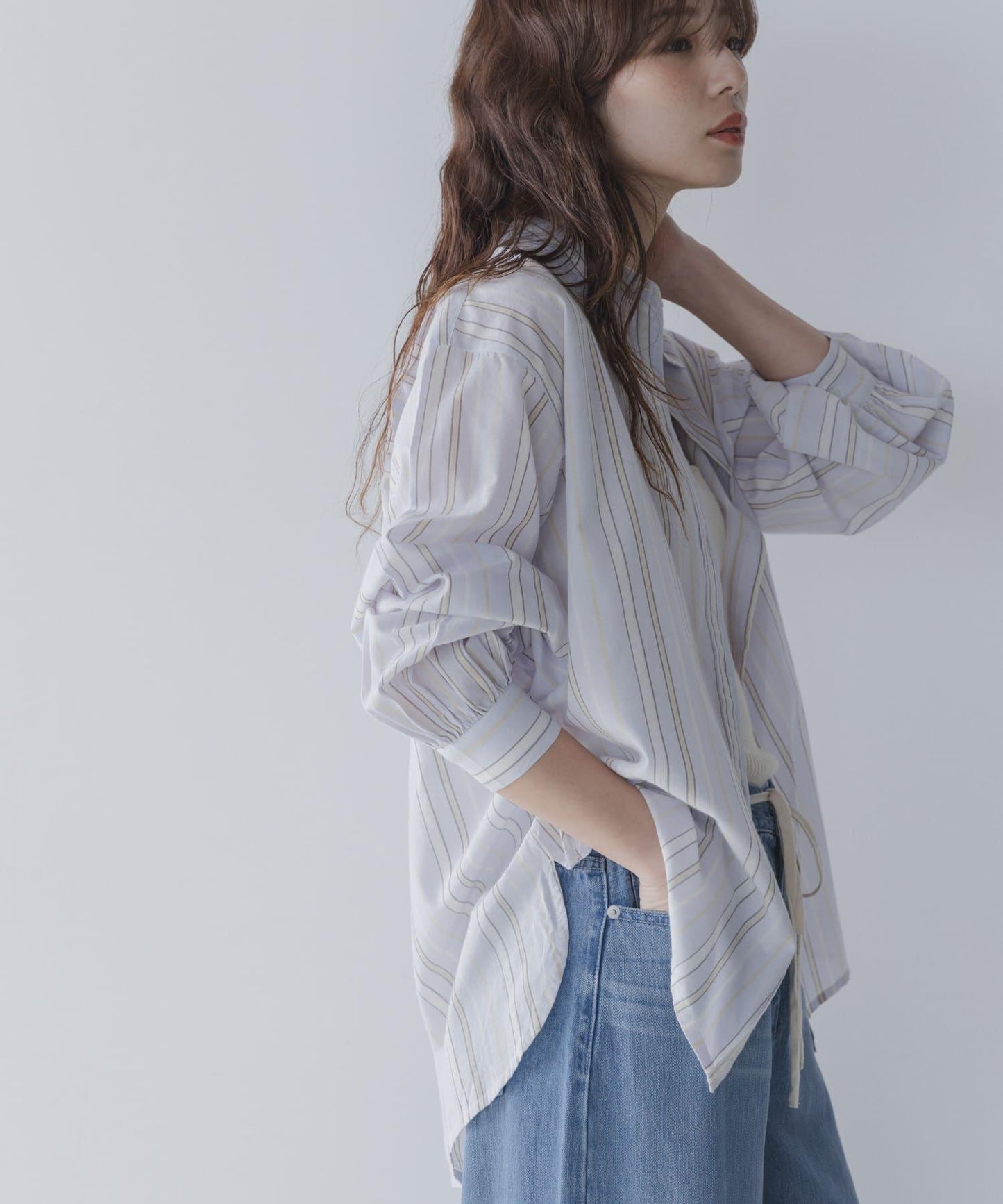 輕盈棉質條紋拼色襯衫