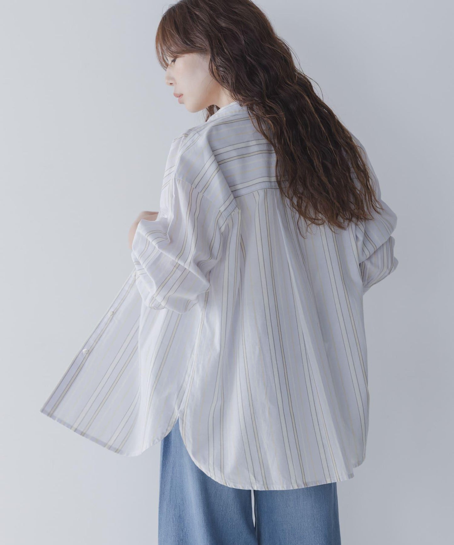 輕盈棉質條紋拼色襯衫
