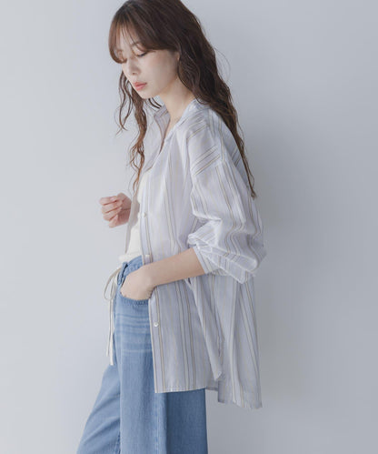 輕盈棉質條紋拼色襯衫