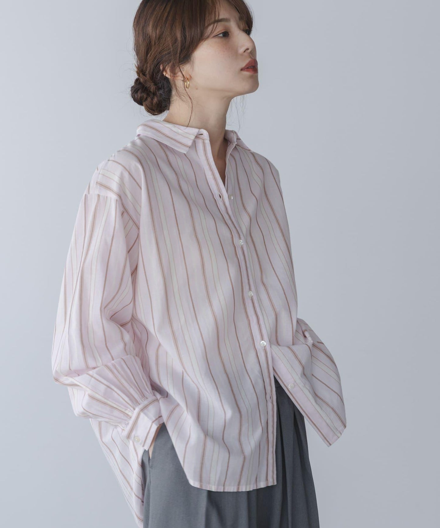 輕盈棉質條紋拼色襯衫