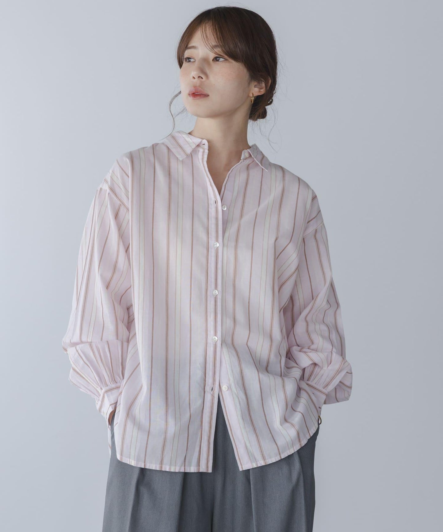 輕盈棉質條紋拼色襯衫