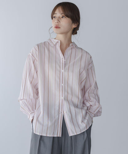 輕盈棉質條紋拼色襯衫