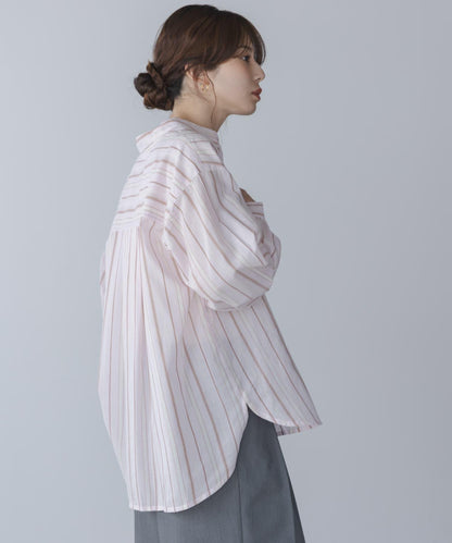 輕盈棉質條紋拼色襯衫