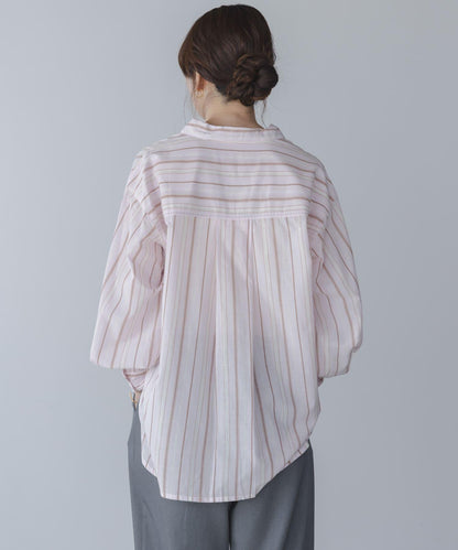 輕盈棉質條紋拼色襯衫