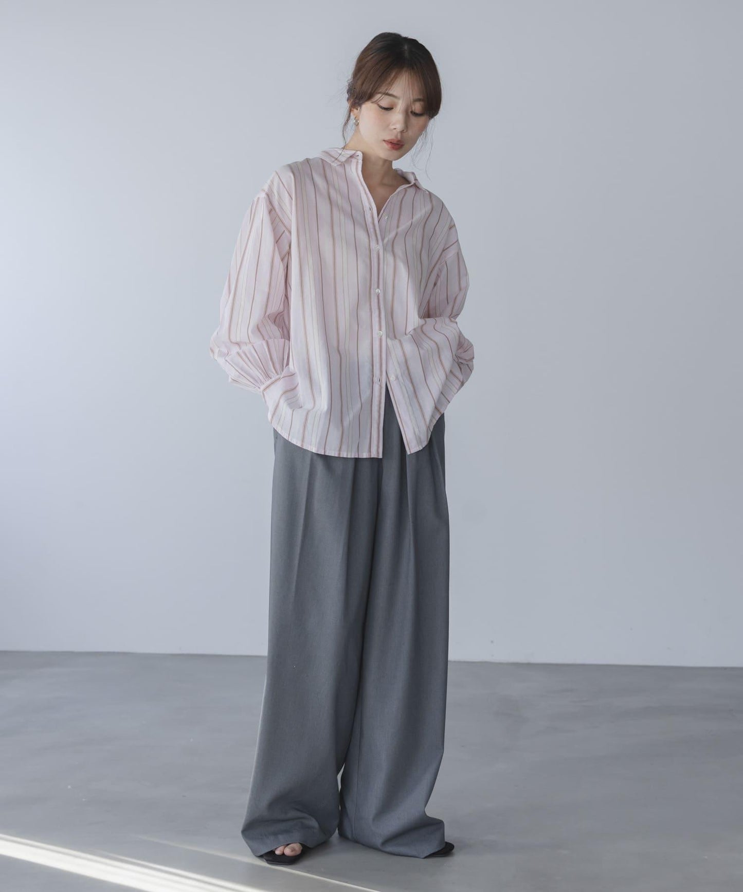 輕盈棉質條紋拼色襯衫