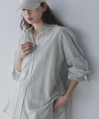 輕盈棉質條紋拼色襯衫