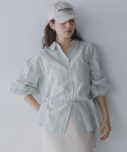 輕盈棉質條紋拼色襯衫