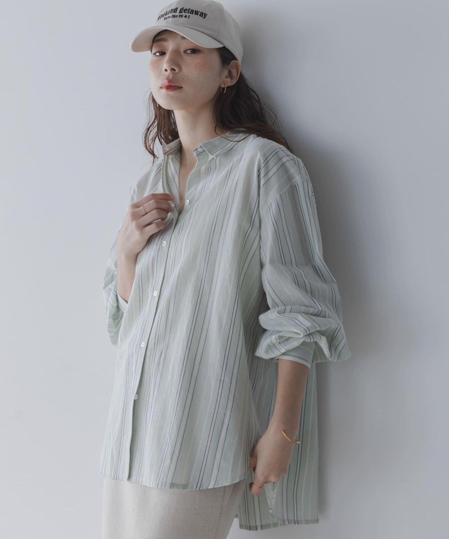 輕盈棉質條紋拼色襯衫