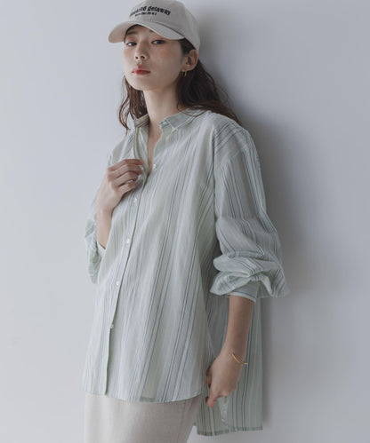 輕盈棉質條紋拼色襯衫