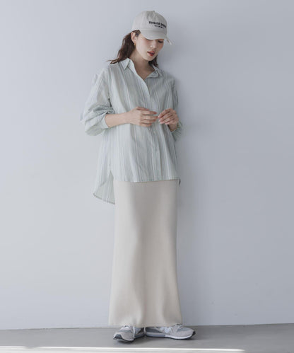 輕盈棉質條紋拼色襯衫